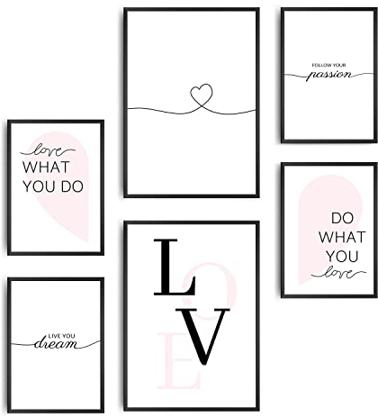 decomonkey | 6er Poster Set OHNE Bilderrahmen | Motivation Abstrakt | 4 x DIN A4 & 2 x DIN A3 | Wohnzimmer Schlafzimmer Wandposter Blider Collage Modern Wanddeko Sprüche Line Art Schwarz Weiß