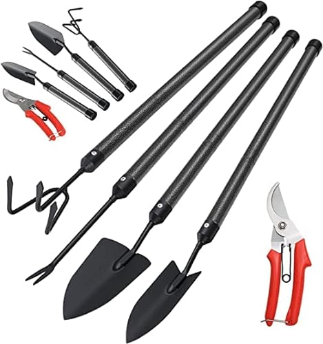Outils de Jardinage, 5 Pièces Ensemble d’Outils de Jardin à Main - avec Sécateurs, Désherbeuse, Râteau, Fourche à Mauvaises Herbes, Portables et Transportables pour Petits Outils de Jardinage