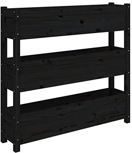 vidaXL Pflanzkübel, Hochbeet mit 3 Etagen, Vertikalbeet für Garten Terrasse Balkon, Blumenkasten Pflanzkasten Kräuterbeet, Schwarz Massivholz Kiefer