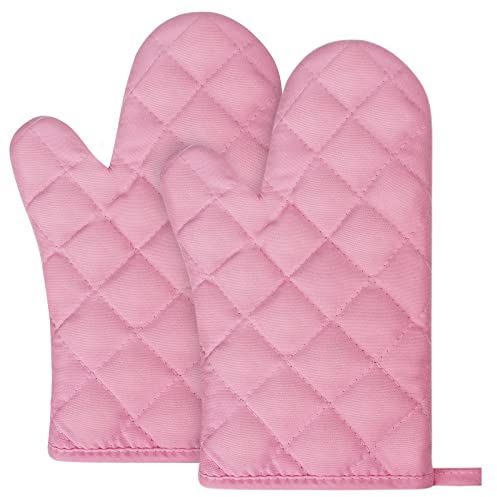 AUAUY 1 Pair Oven Mitts, Cotton Heat Resistant BBQ Gloves-Oven Mitts with Infill Cotton Non-Slip Cooking Gloves for BBQ Kitchen Baking Cooking - Pink