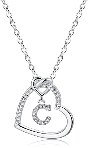 TINGN Kette Mädchen Geschenke für Mädchen - Kette mit Buchstaben Kette Mädchen Geschenke für Mädchen Teenager Mädchen Buchstaben C Kette Mädchen Geschenke Halskette Damen Mädchen Kette Silber Herz