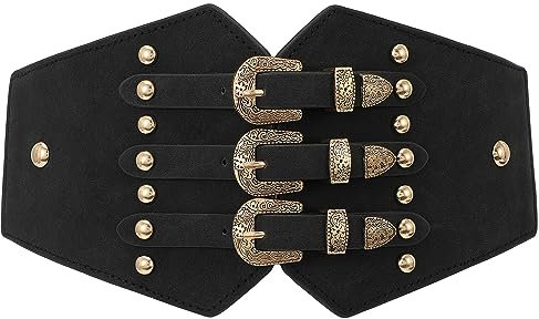 XZQTIVE Damen Elastische Kostüm Korsett Gürtel Mittelalter Gürtel Western Tied Waspie Taillegürtel Breite Cinch-Gürtel für Shirt Kleid Cosplay, Schwarz,Passform für Taillenumfang 77cm-90cm