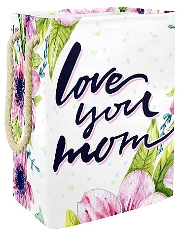 Großer zusammenklappbarer Wäschekorb, Wäschekorb mit einfachen Tragegriffen, freistehende Wäschekörbe für Wäsche, Schlafzimmer, Wohnheim, Handtücher,Ich liebe dich Mama Blumen Muttertag