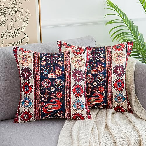 Deko Kissenbezug Blau Türkischer Antiker Orientalischer Teppich Kissenbezüge Leinen Quadratische Boho Sofakissen Couchkissen 2er Set Zierkissenbezüge Ethnische Schlafzimmer Couch Sofa Wohnzimmer 40x40