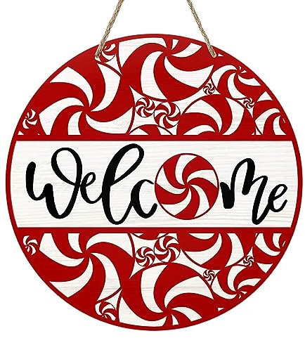 -Türschild, Willkommensschild aus, rote Pfefferminzbonbons, Willkommensschild, Haustürdekoration für, Restaurant, Wohnung