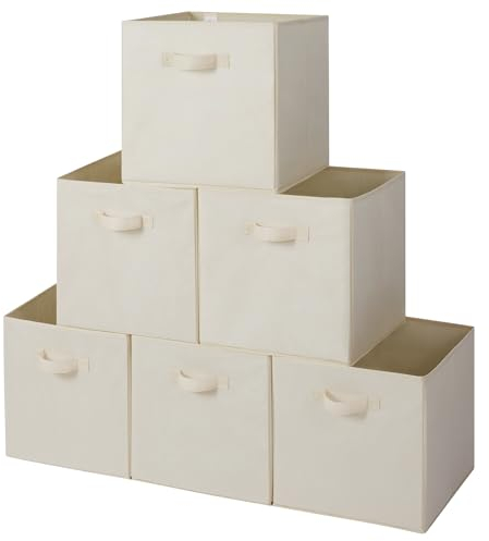 GRANNY SAYS Cube Storage Boxes, Pack of 6 Fabric Storage Cubes 33x33x33, Square Storage Boxes for Shelves, Collapsible Storage Cube Boxes, Cubby Storage Bins for Organising Clothes Kids Toys, Beige
