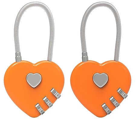 JUTSTJUKO Cadenas à combinaison pour couple, mini cadenas portable durable en forme de cœur pour sac à dos, bagages, sac à dos, boîte à bijoux, 2 pièces (orange)