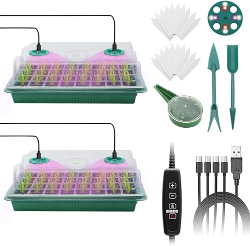 2 Pcs 80 Células Bandeja de Germinacion de Semillas, de bandejas de Germinacion de plántulas con luz de Crecimiento, 4 LED, Regulable Temporizador, for para Invernadero Cultivar Semillas de Plantas