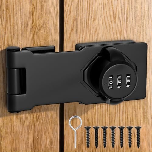 Cabinet Password Hasp Locks - Rotate Combination Latch Locks Stainless Steel Balck Mechanical Door Security Locks for Small Doors, Cabinets, Barn Door, Garden (3.5 inch)