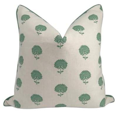 Jillien Harbor Marco Green Premium-Kissenbezug mit Blockdruck, Grandmillennial, Dekokissen für Zuhause, Frühling