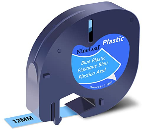NineLeaf 1 Packung Ersatz für Dymo Letratag 91225 91205 91335 59426 S0721650 12mm x 4m Bänder Schwarz auf Blau Schriftband für LT-100H LT-100T LT-110T Plus QX50 XR XM 2000 Beschriftungsgerät