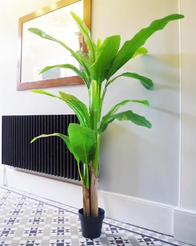 Leaf Design UK 180cm Artificial Banana Plant Tropical Natural Tree, 6ft Large Leaved