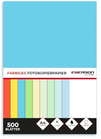 Emerson farbiges Druckerpapier Kopierepapier A4 dunkelblau 500 Blatt | 80 g/m2 210 x 297 mm | Drucker: Laser, Inkjet, Fotokopie, Fax | Vielseitiges Papier zum Kopieren, Basteln