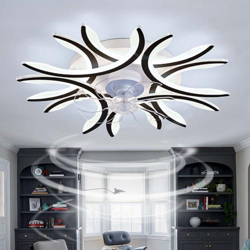 Caufloce Grande Lampadario con Ventilatore da Soffitto LED, 6 Velocità Reversibile Plafoniera con Ventilatore da Soffitto Telecomando Dimmerabile Silenzioso Moderno Ventola Soffitto con Luce-Black