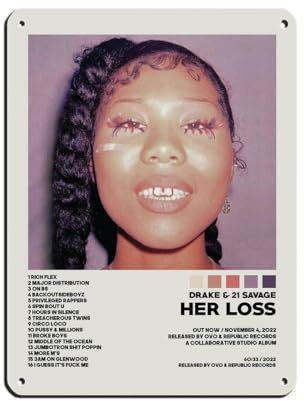 NTRECS Drake Poster Her Loss, Poster, Albumcover, Poster, Blechschild, Vintage, Metall, Pub, Club, Café, Bar, Zuhause, Wandkunst, Dekoration, Poster, Retro, 30 x 40 cm