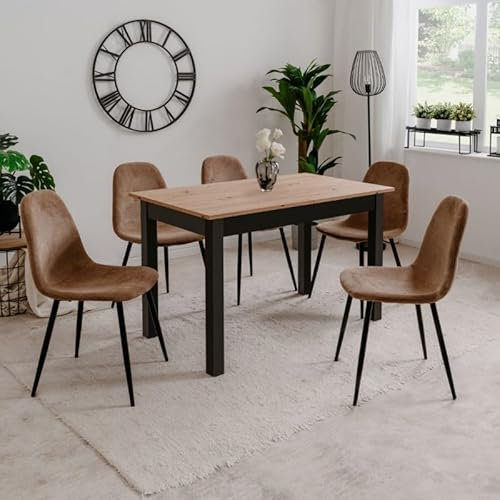 Ausziehtisch Eiche Farbe und Schwarze Beine 120x70 cm - Coburg