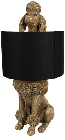 Clayre & Eef Tischlampe Hund Pudel 30x28x57 cm Goldfarbig Schwarz Polyresin Bürotisch