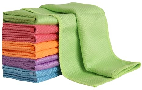 Moonlnster 10 Pack Microfibre Cleaning Cloth Multi-Purpose 12 x 12 Inches Window Cleaning Cloths Wet Dry Fish Scale Glass Polishing Cloths Nanoscale for Car Windscreen, Mirrors, Kitchen