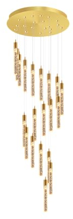 Lustre de plafond haut doré à 20 lumières, luminaires modernes à intensité variable, lustre de foyer, éclairage suspendu, luminaires de plafond en cristal pour villa, escalier, couloir, 11,5 pieds d