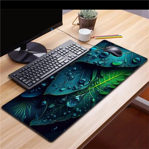 Gaming Tapis de Souris Mouse Pad Large Gouttes Feuilles Vertes Mouse Mat Pad de Bureau Surface Lisse et Haute précision et Vitesse pour Gamer Ordinateur PC 900x400x2mm