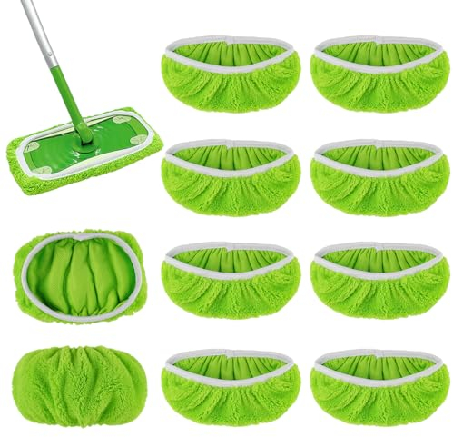 Set of 10 Swiffer Floor Cloths Cloths Cover 25.4 x 11.5 cm Microfibre Reusable for Swiffer Sweeper Mop Floor Mop Wet Dry Mop Cover for Wooden Floors, Cleaning Hard Floors