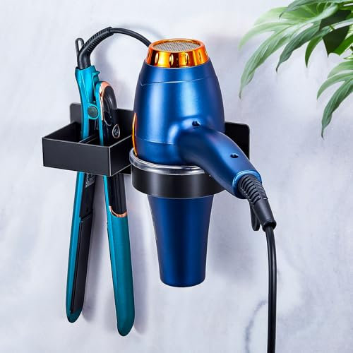 GGQ Föhn und Glätteisen Halterung, Edelstahl Glätteisen Halterung Wand Ohne Bohren Föhnhalter Schwarz, Föhn Halterung Wandhalterung, Selbstklebend Haartrockner Halterung Aufbewahrung Fönhalter Bad