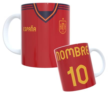 Taza Personalizada España con Nombre y Número Regalos Originales para Aficionados del Fútbol Cosas de Fútbol para niños Tazas de Desayuno
