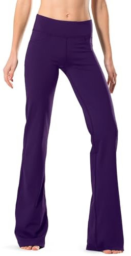 SAFORT Regular/Tall Bootcut Yoga Hose mit 71cm/76cm/81cm/86cm Schrittlänge, 4 Hosentaschen,Lange Bootleg-Hose - Lila - L