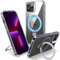 Flyzoo Magnetic Kickstand Case for iPhone 13 Pro Max, [Compatible with MagSafe & Invisible Ring Stand Holder] [Non-Yellowing & Shockproof] Clear Transparent Hard Silicone Edge Cover, 6.7'', Clear