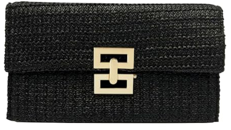 TOFBS Pochette en Paille pour Femmes Carré Sacs à Main D’été Sac Enveloppe Tissé Élégant Clutch pour Parti Mariage Plage Vacances(Noir)
