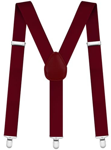 Aomig Hosenträger für Herren Hosenträger Herren Stark Breit 3,5 Cm mit Sehr Starken 4 Metall Clips Länge Einstellbar Elastisch Einheitsgröße Hosenträger Männer Damen Breit Lang X Style (Burgunderrot)