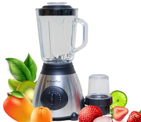 2 en 1 Blender Blend Wave Steel noi - Acier inoxidable et verre - Puissance 1500W - 5 vitesses et fonction Pulse - 1,5L