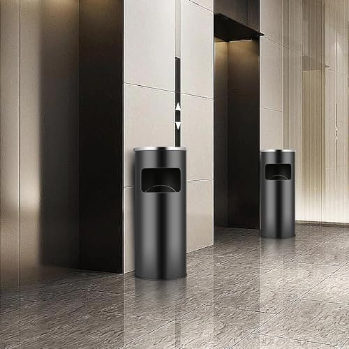 Cendrier sur pied extérieur avec poubelle,Poubelle avec Cendrier pour Extérieur, Cendrier sur Pied en Acier Inox avec Poubelle, À l'intérieur et à l'exterieur, jardin (25 * 25 * 60 cm ✧Noir-2PC)