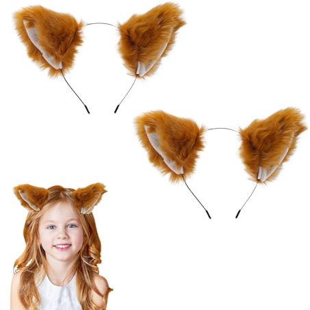 AWAVM 2Pièces bandeau de Costume de renard avec oreilles de renard,ensemble de bandeaux Fox Ears,Serre-tête avec oreilles de chat mignonnes,déguisement de renard Cosplay accessoires pour cosplay fête