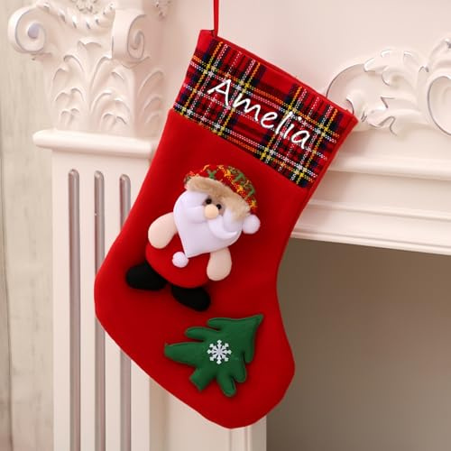 Drawelry Personalisierte 3D Nikolausstrumpf Weihnachtsdeko Socken mit Namen Gestrickt Bestickt Christmas Stockings Befüllen Aufhängen Weihnachtsstrumpf für Kamin Weihnachtsbaum Wand Treppe (A1)