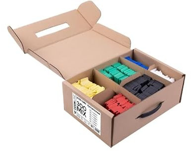 DECKLINE Abstandshalter Kunststoff - 300 Stück - 34 x 100 mm - Im Set: 1, 2, 3, 4, 5, 6 mm - MIX Distanzklötze aus Kunststoff für Fußböden, Fenstern und Türen - Verglasungsklötze - Unterlegplatten