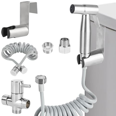 Ducha Bidet para Wc, Grifo Wc Higienico Inoxidable con Válvula de 3 Vías (1/2-3/8), para Mascotas, La Higiene Personal