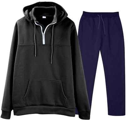 KONG JIMFAN Hoodie Herren 2024 Jogginganzug Herren 2-Teiliges Set Trainingsanzüge Tracksuit Mit Reißverschlüssen Tasche Freizeitanzug Thermohose Sportanzüge Jogginganzug(#D Black,M)