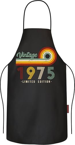 LOBO NEGRO Grillschürze Kochschürze Küchenschürze als Geschenk für Männer zum 50. Geburtstag aus reiner Baumwolle - Vintage Jahrgang 1975