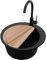 PRIMAGRAN Fregadero Granito Circular Todo Negro 50x50cm, Fregadero Cocina 1 Seno + Sifón + Grifo 32x20cm + Tabla de cortar, sobre encimera al mueble 45cm - Pisa