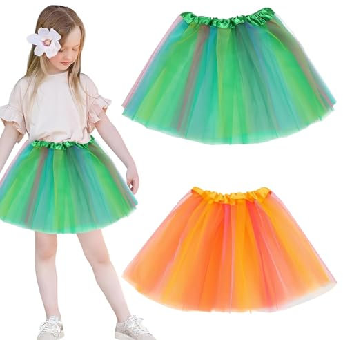 JOZMMZEOOA 2 Pezzi Vestito Bambina Gonna Tulle Donna Vestito da Balletto per Ragazze Arcobaleno Pannello Esterno della Garza Abito Cerimonia Bambina Performances Spettacoli Abito(C)