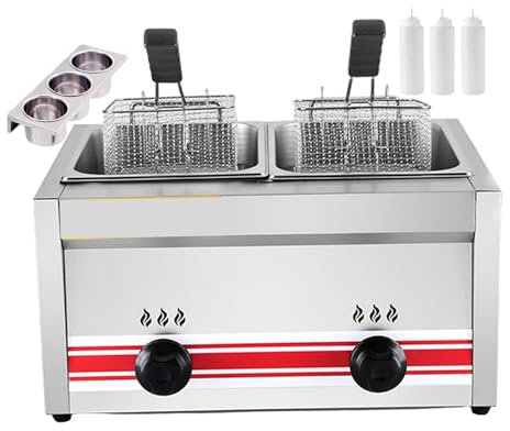 Friteuse professionnelle à huile avec paniers et couvercles, panier de friteuse électrique 20 L, double cuve pour frites, pour de délicieux plats frits, pour un usage au restaurant et à la maison, 0