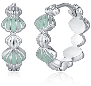 TRISHULA Muschelhoop Ohrringe aus 925 Sterling Silber Emaille Ohrringe Strandmuschel Schmuck Geschenke für Frauen