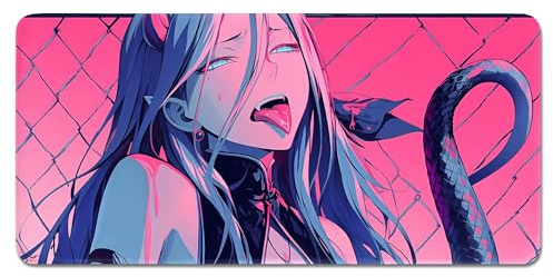 Edgy Anime Girl XL Large Mouse Pad – Custom Dark Fantasy Electric Pink Blue Accents Mouse Mat, High-Contrast Modern Gothic Gaming Office Mousepad