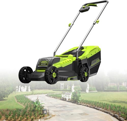 LADECNERHT 1600w Tondeuse Poussée Brushless Deux Batteries Lithium 20 V 4 Ah & Chargeur Réglage De La Hauteur De Tonte à Trois Vitesses (70 Mm/50 Mm/30 Mm)