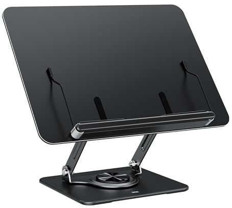 Auvo ABS01 Support de livre pour la lecture, support de livre réglable avec base rotative à 360°, support d'affichage multifonction pour recettes, partitions de musique, magazines, tablettes
