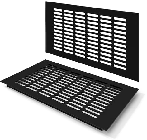 Rejilla de Ventilación, Aleación de Aluminio Negro Metalica Rectangular de 350 x 200mm con Tornillos para Armario Estufa Zapatos Gabinete Fregadero Cocina Baño (2 Piezas/Negra)