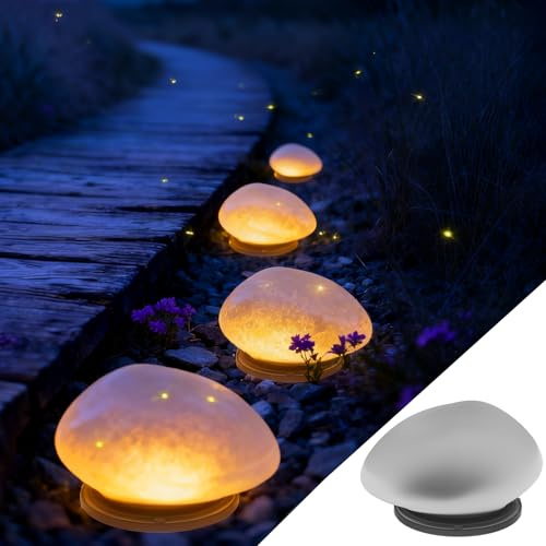 Hqynss Solarlampen für außen, Warmweiß Solarleuchten für außen, IP67 Wasserdicht LED Solarlampe, Solar Glas Deko Steinleuchten für Garden Rasen Hinterhof Patio Yard (1 Stück)