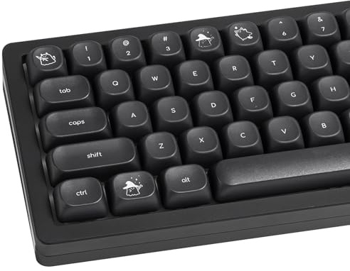 TIMSEKER Halloween Ghost Line Art PBT-Tastenkappen, 124 Tasten, schwarz, niedlich, minimalistisch, MOA-Profil-Tastenkappe, fünfseitige Farbsublimation für Cherry MX-Schalter, mechanische Tastatur