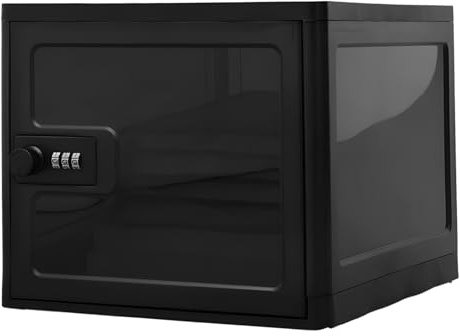 Transparent Medicine Lock Box, Lockable Storage Box with Lock Medication Refrigerator Lockable Container Safe Locking Box for Classification for Kitchen Home School and Office Safety (Black A)